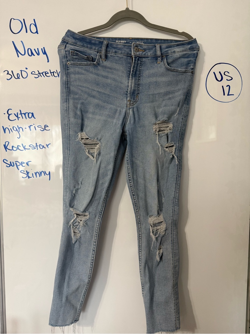Old Navy Light Blue Distressed Extra High-Rise Rockstar Super Skinny Jeans